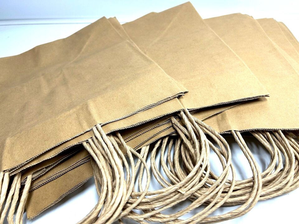 250 Natural Kraft Bags Paper 11.8x 9.5x 12 Tote Handle Bags Box of 250