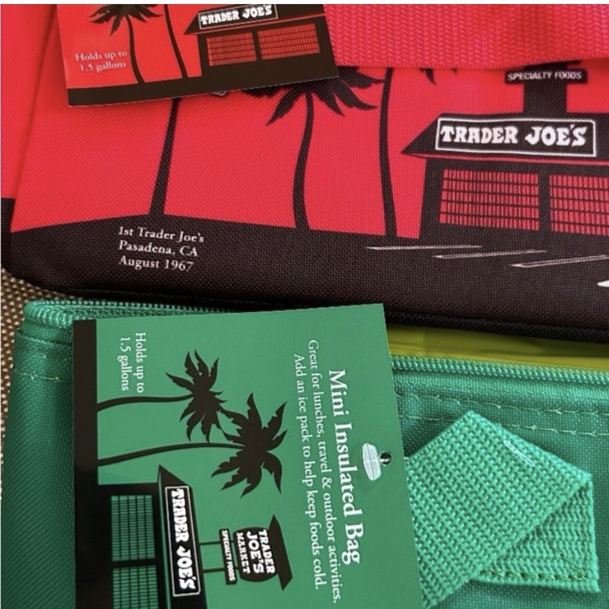 Lot Of 2 Trader Joe’s Mini Insulated Bags (Red & Green)