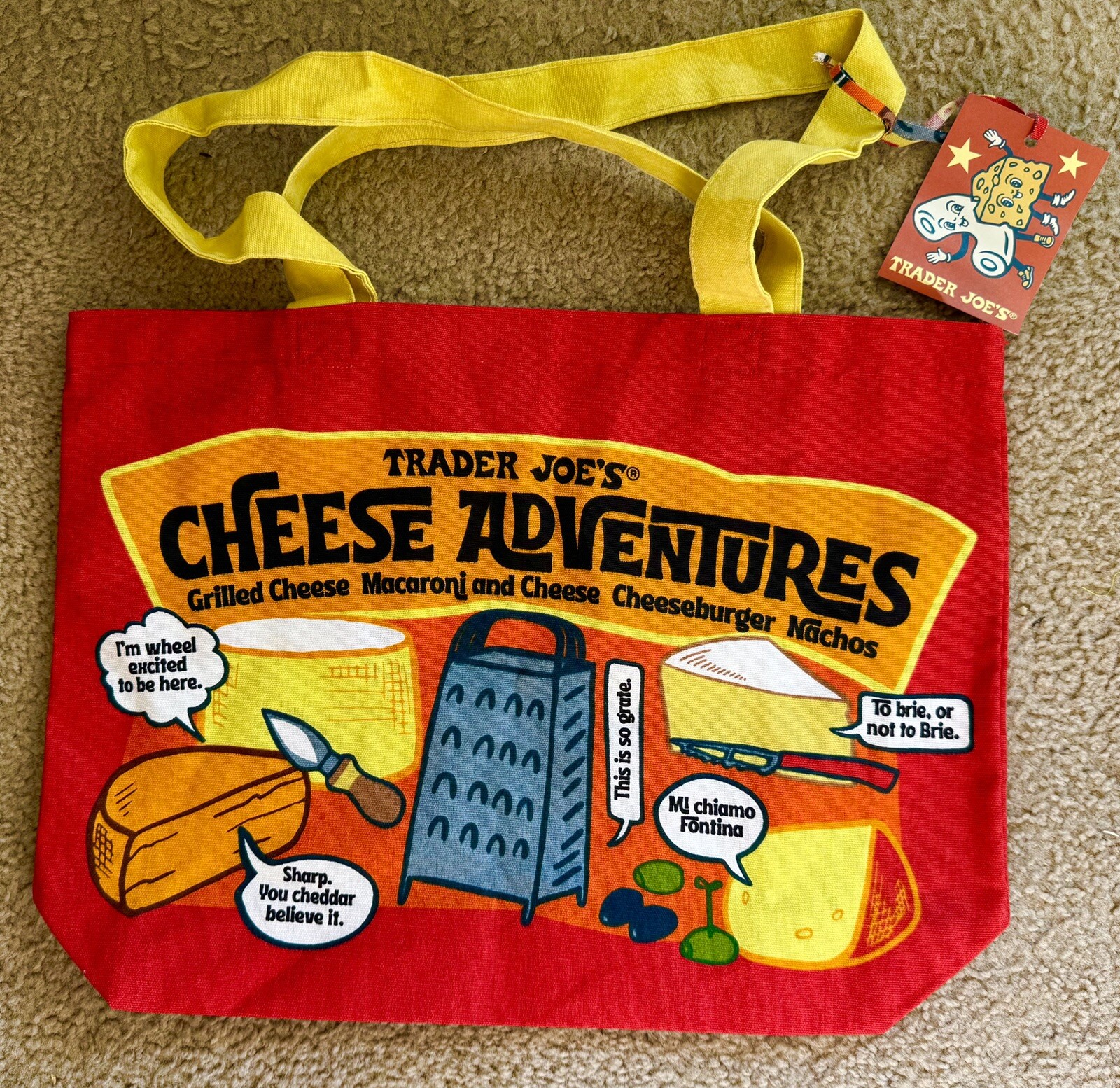 Trader Joe’s CHEESE ADVENTURES Shopping Grocery Tote Bag NWT canvas Washable