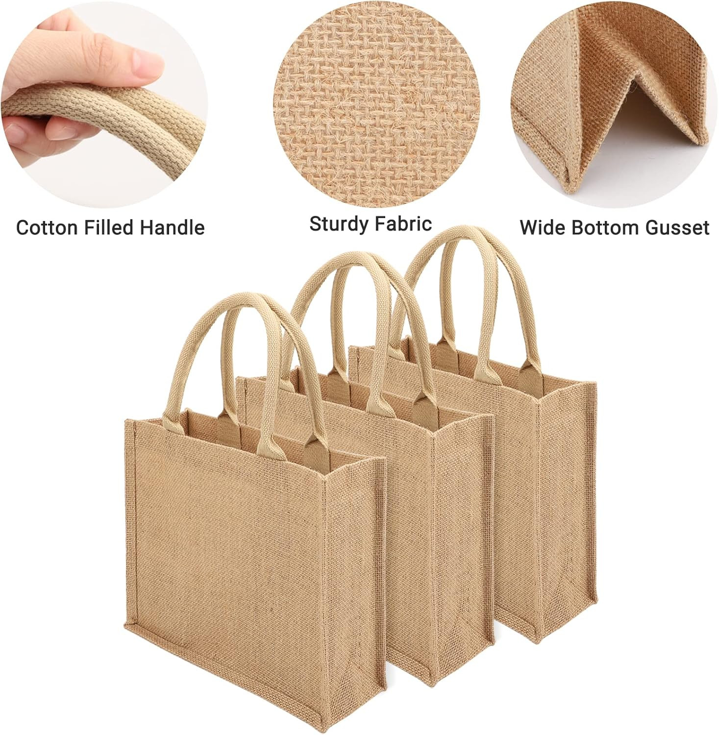 12 Pack Small Burlap Tote Bags – Reusable Gift Bags for Weddings & Events