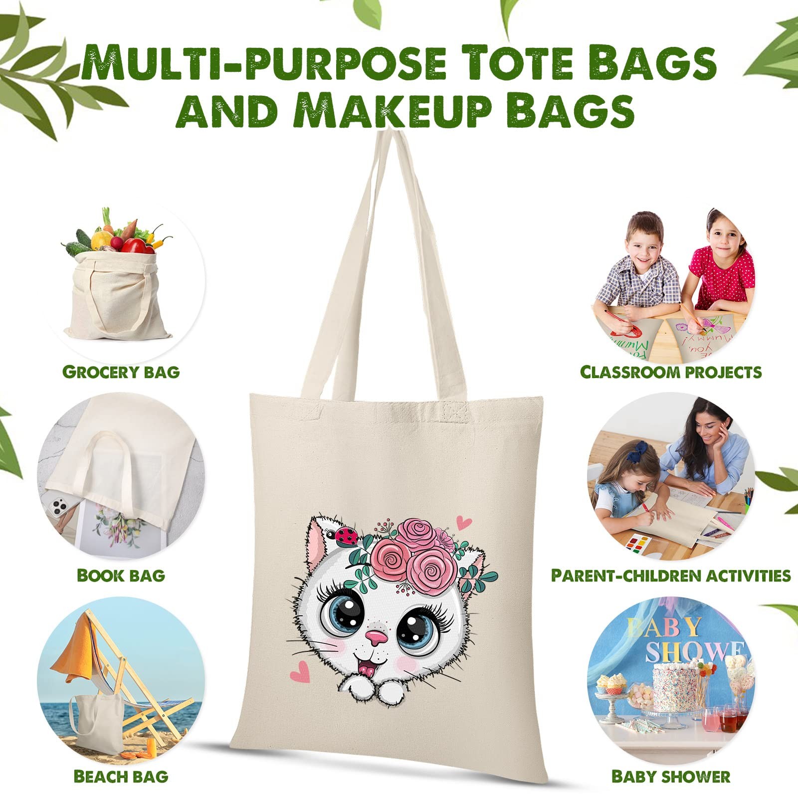 Reginary 36 Pack 13 x 15 Inch Cotton Canvas Tote Bags Bulk with Handles Recycled
