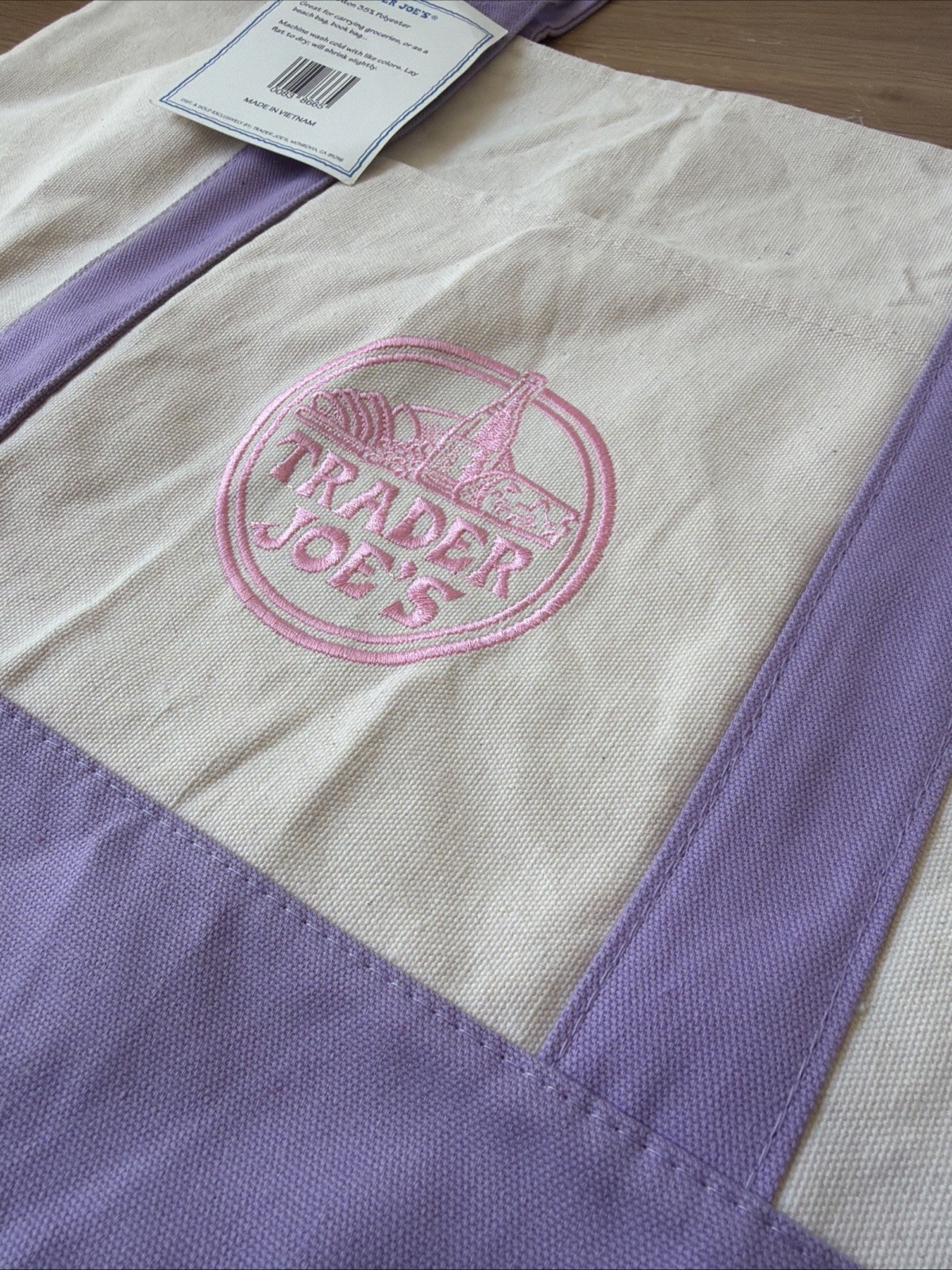 Trader Joe’s Large Lavender Canvas Tote Bag NWT Pink Logo Limited Edition 2026