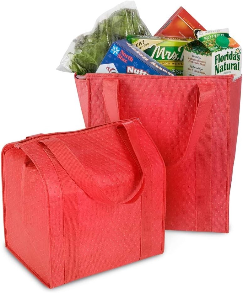 Thermal Insulation Shopping Bag – Large Size, Stylish Red Design, 2 Pack