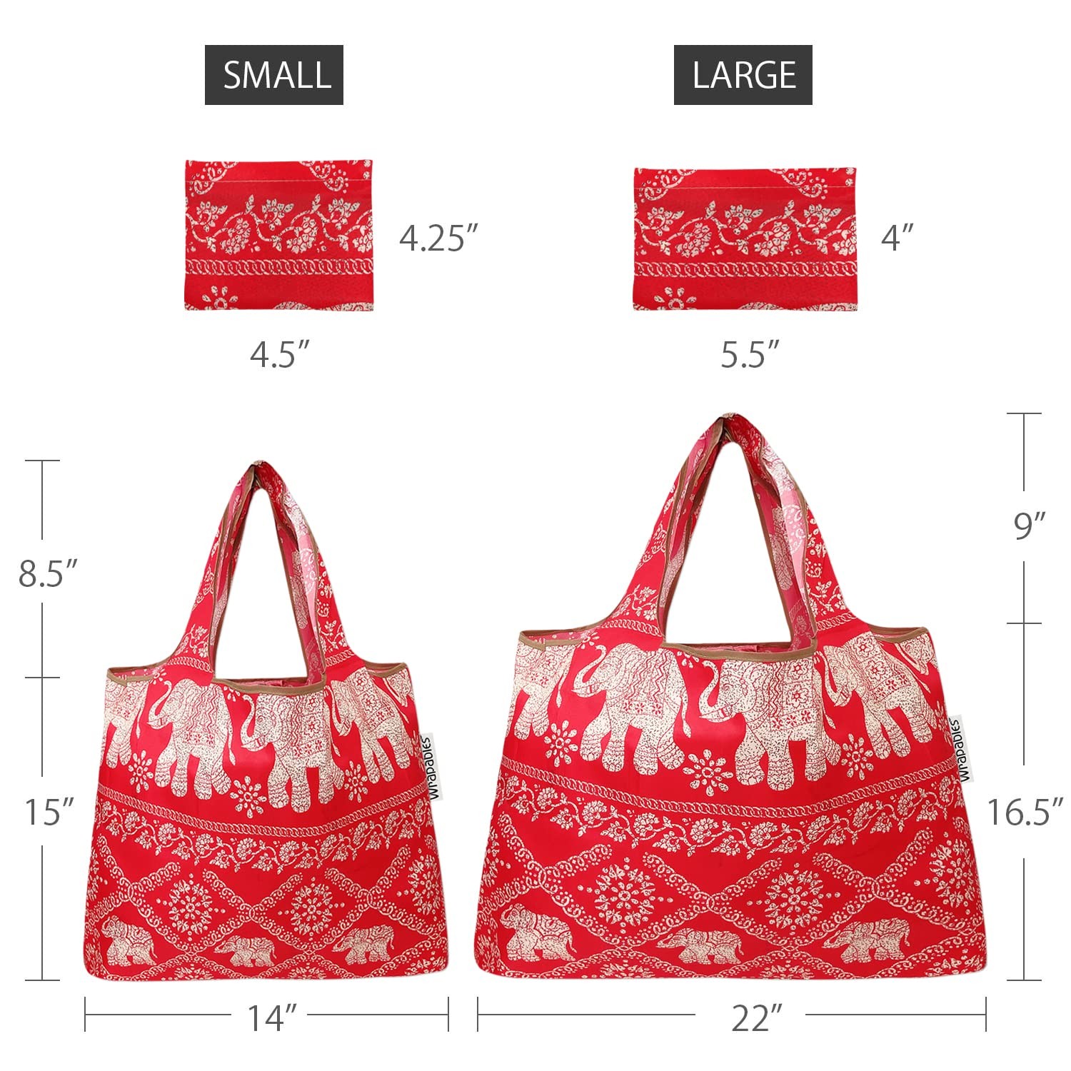 Large & Small Foldable Tote Nylon Reusable Grocery Bags, Set of 2, Regal Elep…