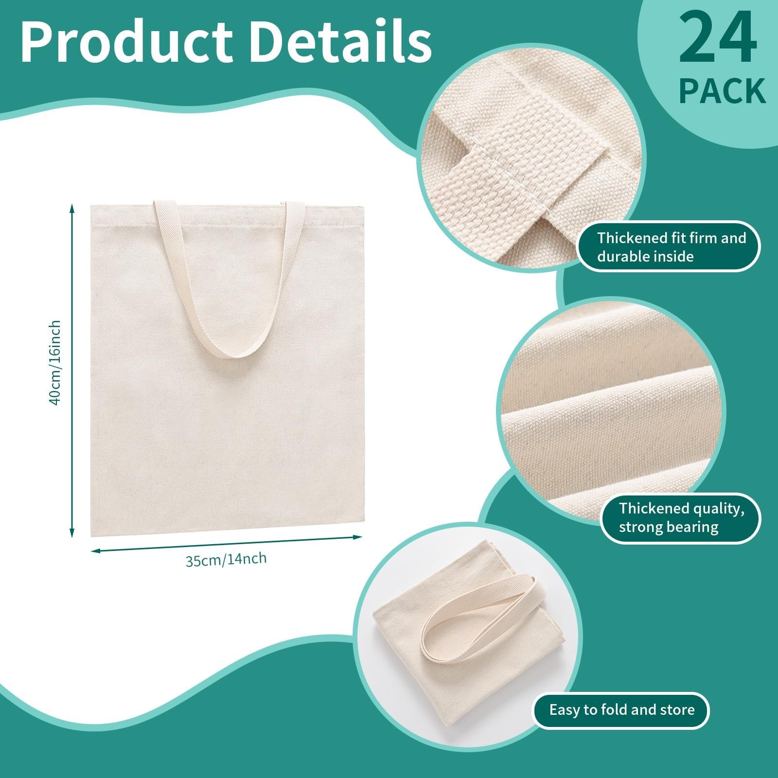 24Pack Canvas Tote Bags Bulk, 16 x 14Inch 10oz Cotton Blank Canvas Tote Bags …
