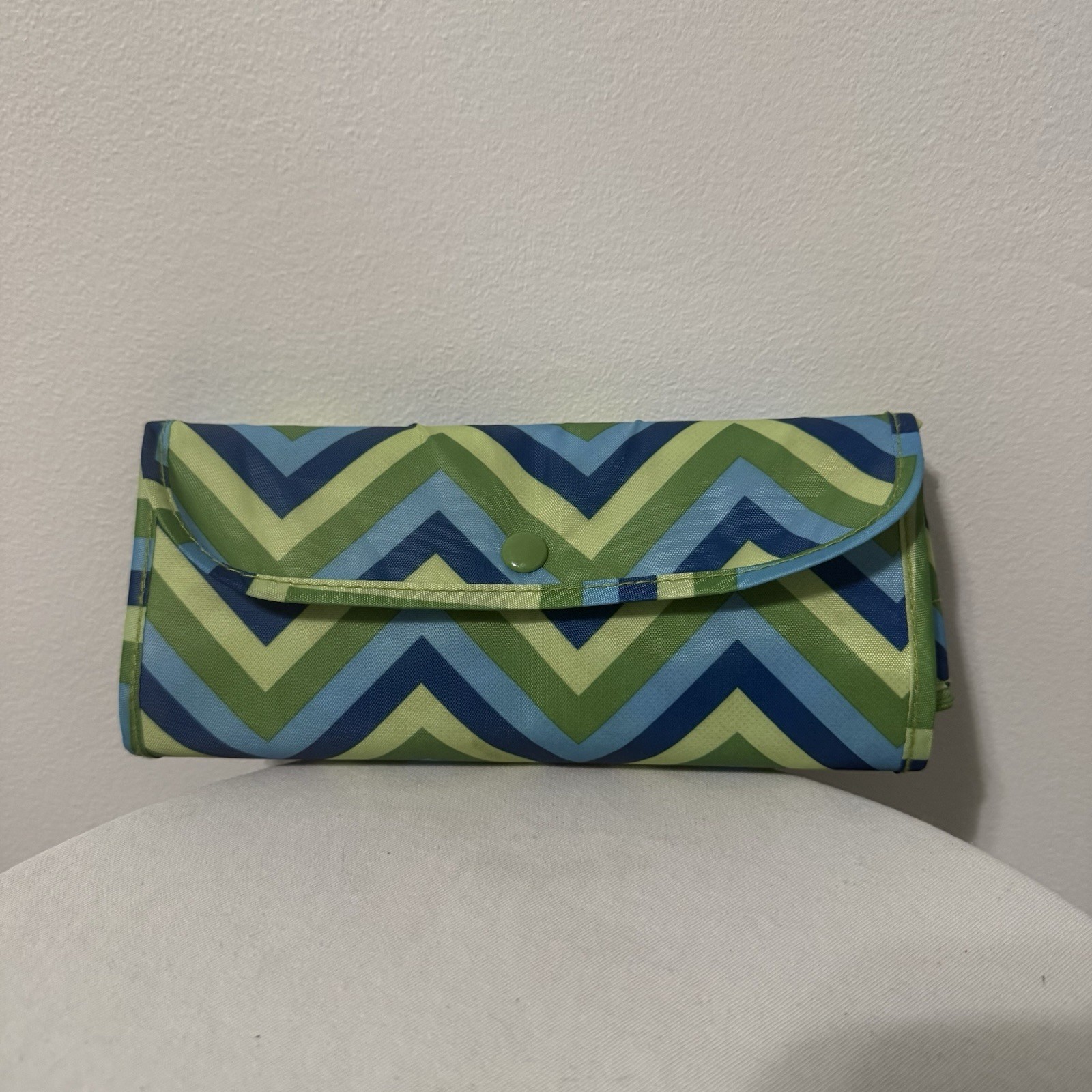 Sachi Insulated Foldable Market Tote Zip Case Green And Blue Stripes New