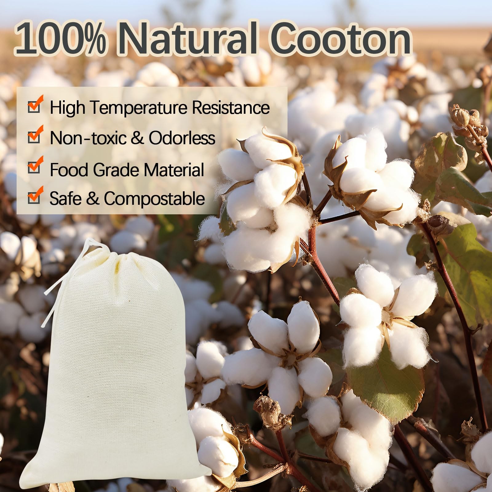 ARKBAODAN 50PCS 3×4 in Small Muslin Cloth Bags 1 count (Pack of 50), Natural