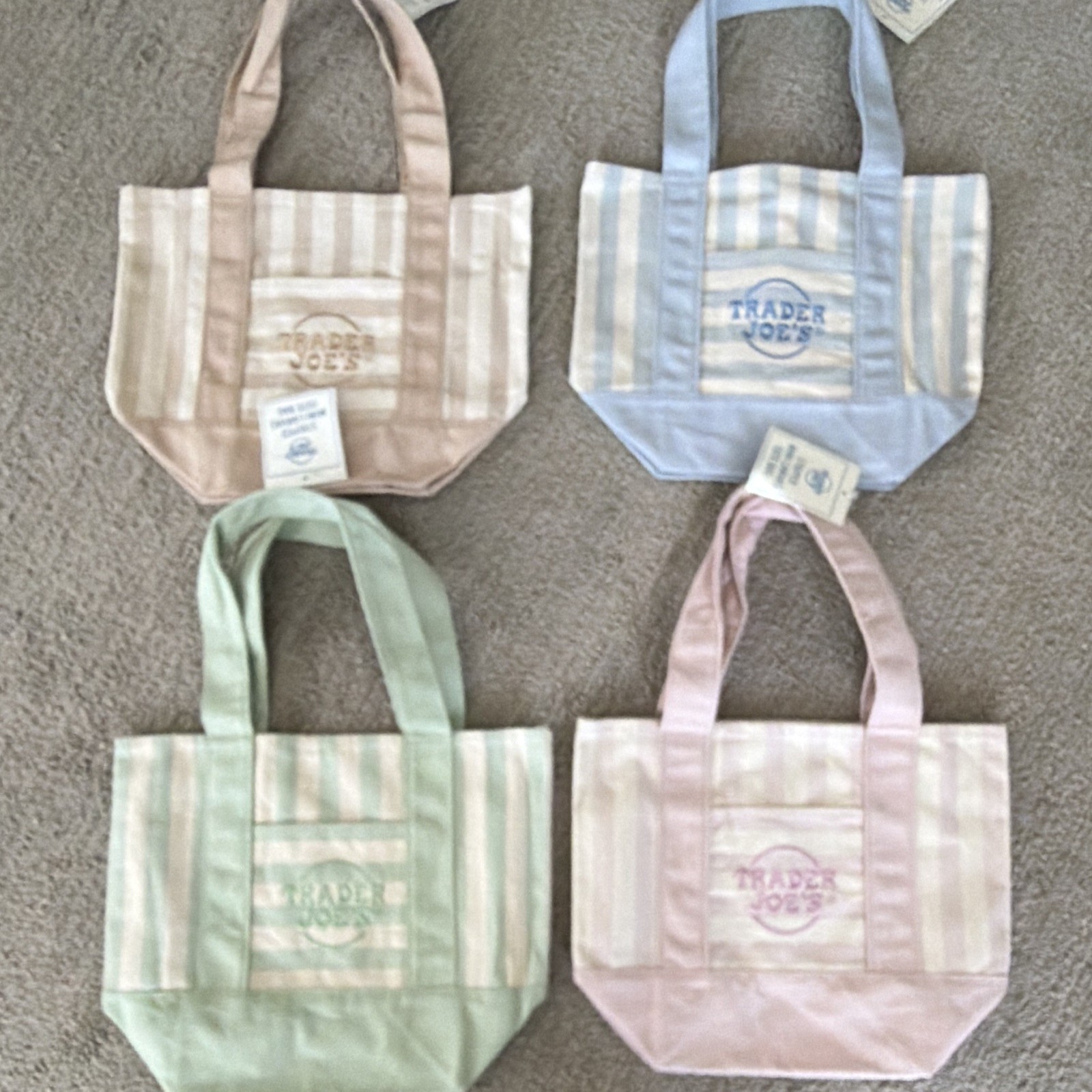 Trader Joe’s Striped Canvas Reusable Tote Bags Set of 4, Small Multicolor