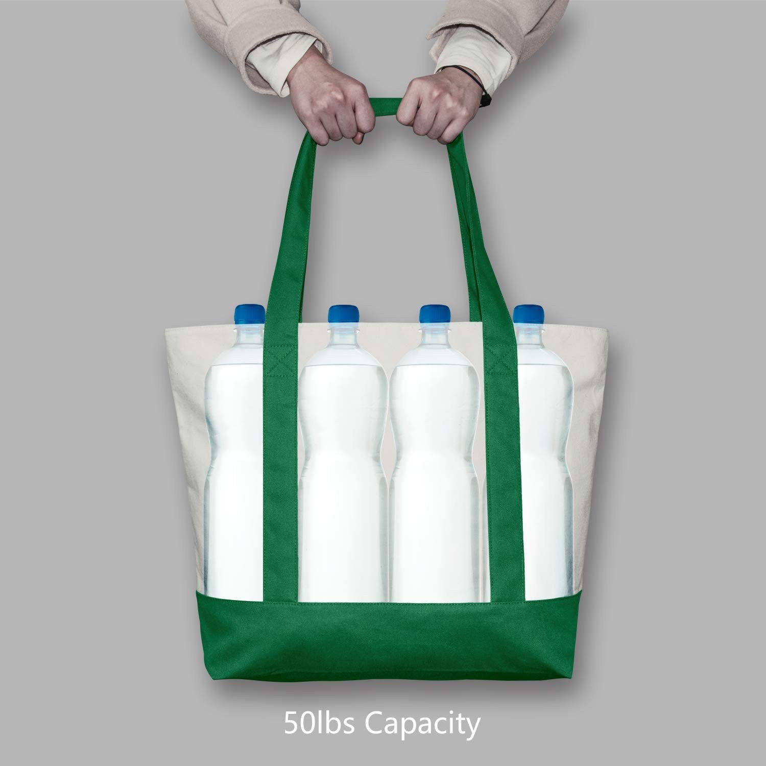 TOPDesign 1-Pack Canvas Tote 21 inches x 15 x 6 inches, Green/Natural