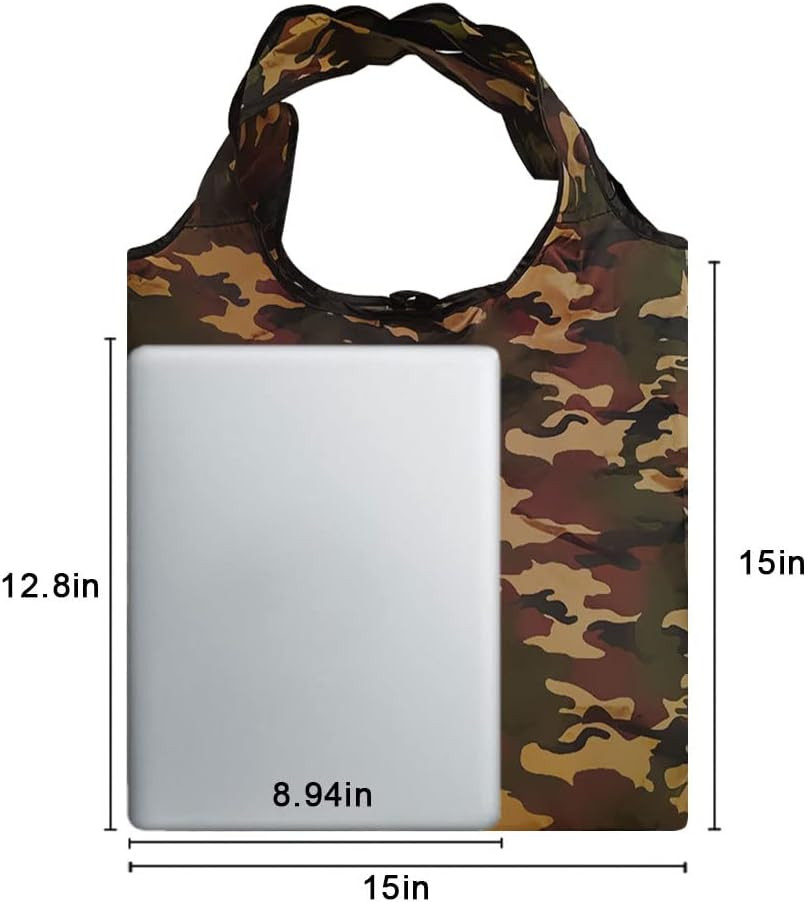 10 Pack 15×4.5×15 Inch Camo Reusable Shopping Bags with Handles Bulk, Foldable X