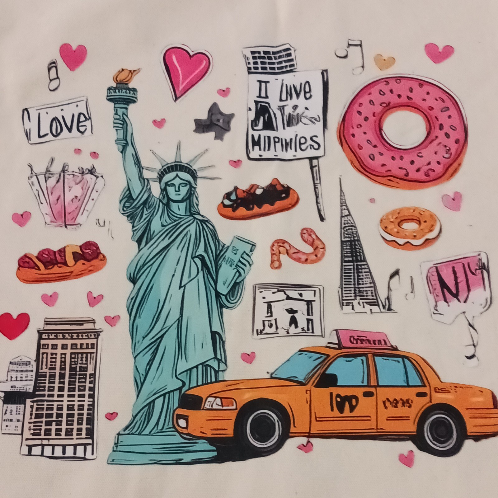 Reusable White Tote Bag NYC New York City Graphic Print 16x15x14 in