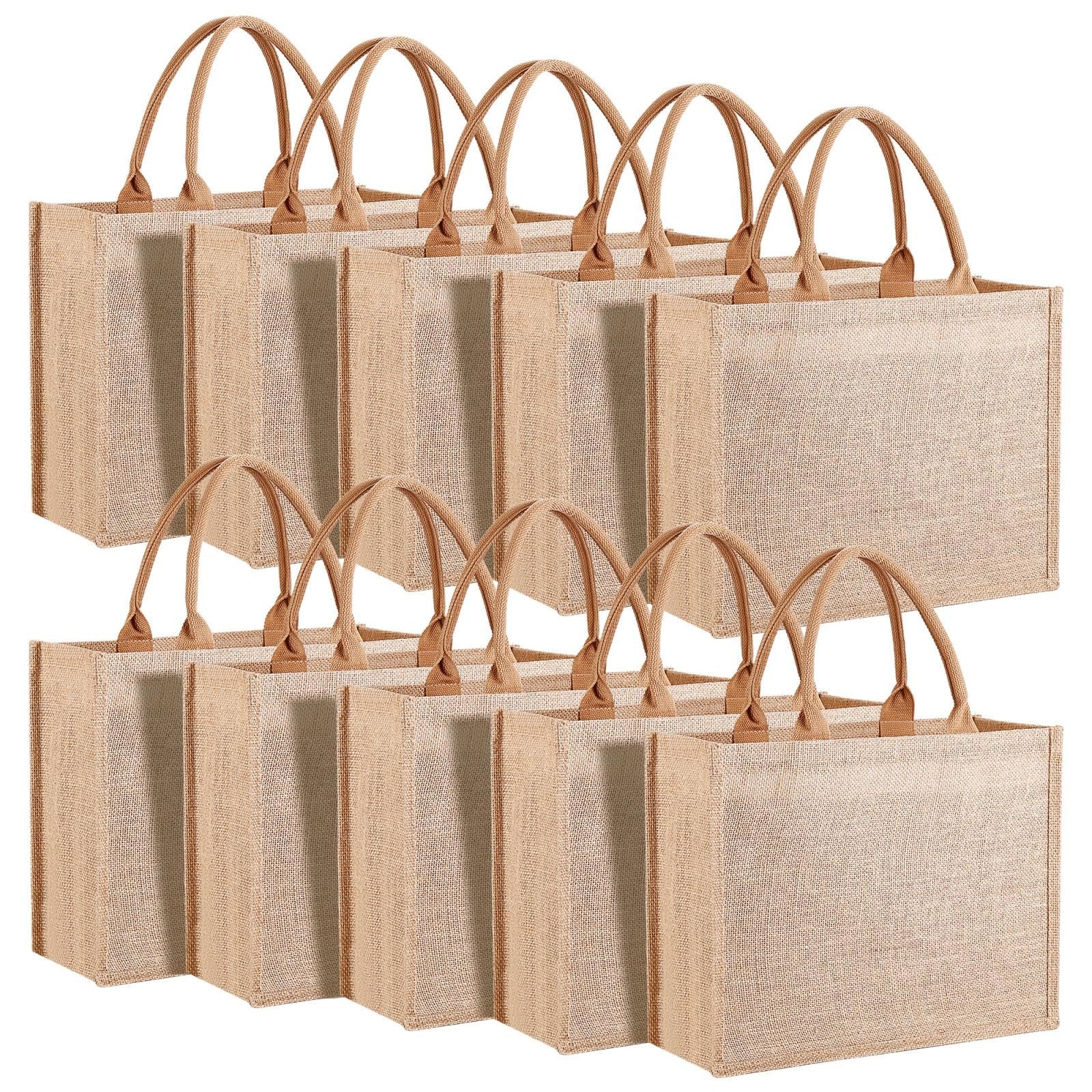 Reusable Jute Tote Bags Blank Burlap Grocery 15.1×11.8×5.5 Inch 10 PCS