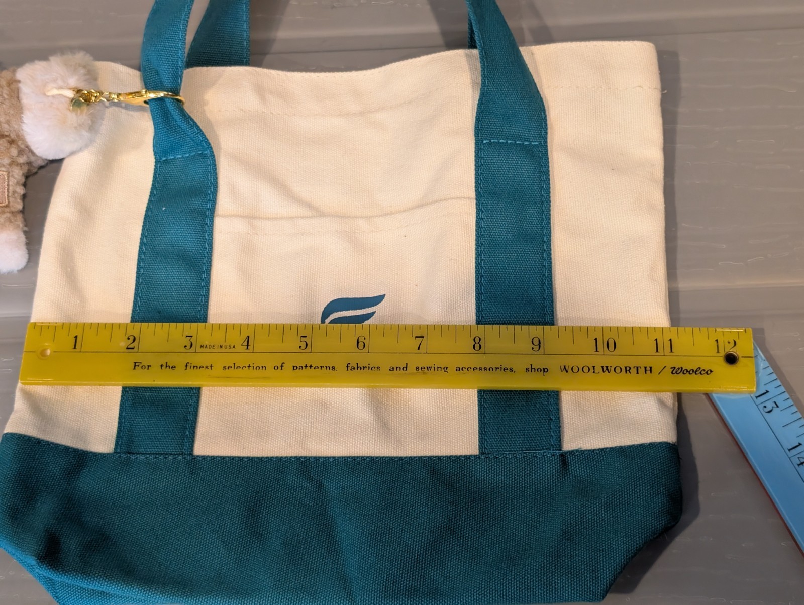 Fabletics Reusable Canvas Tote Bag With Fabletics Plush Bear Bag Charm