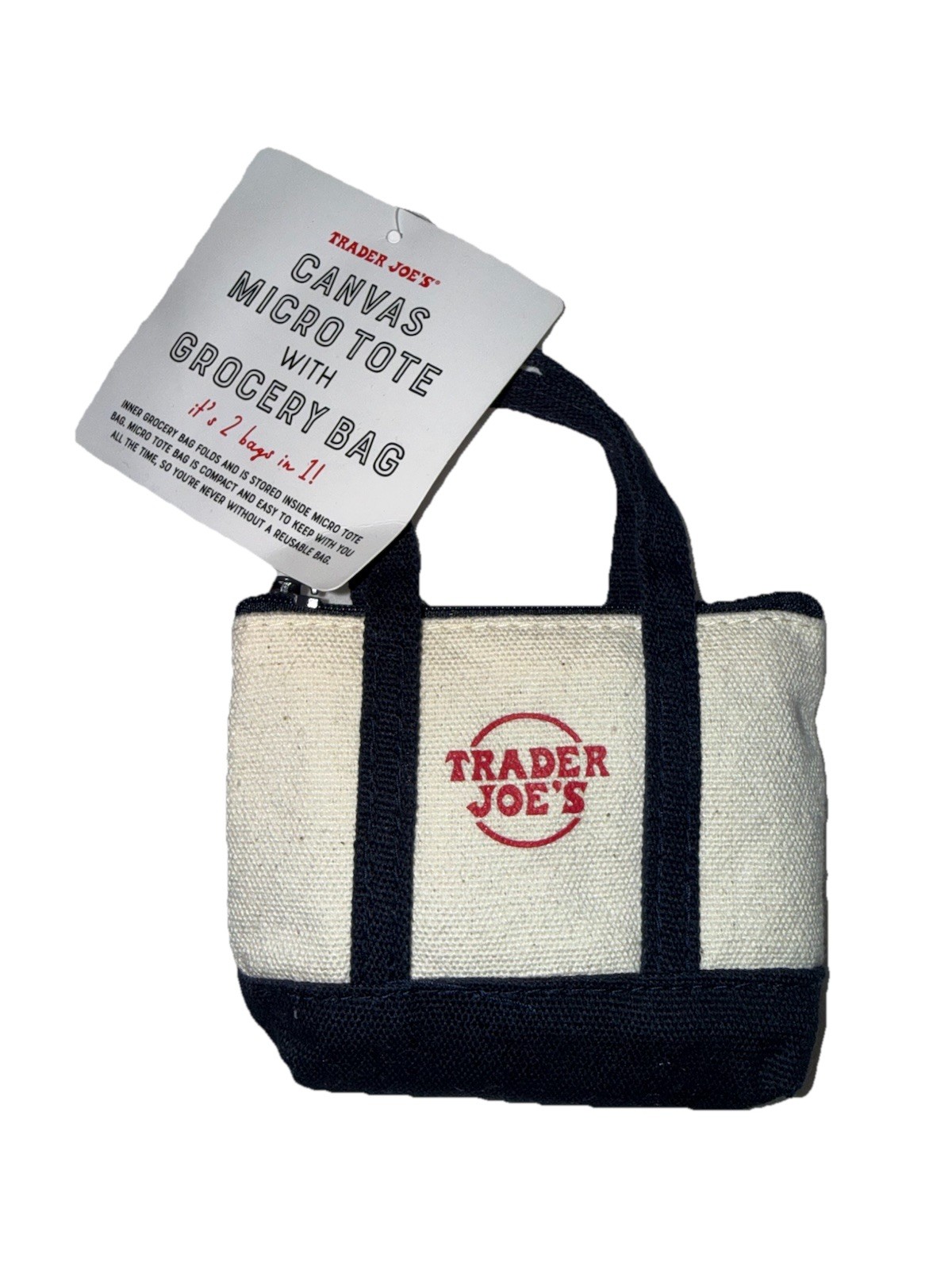 NWT Trader Joe’s Micro Tote Bag One Size White Navy Canvas Bag