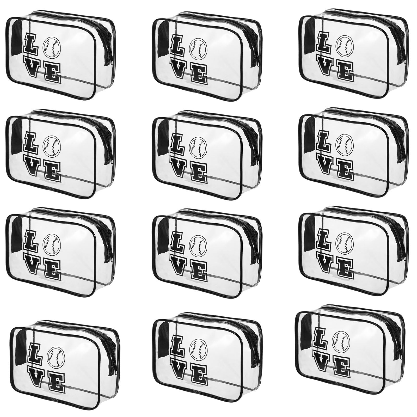 12 Pcs Baseball Gifts Bags PVC Waterproof Clear Treat Candy Makeup Bag Black