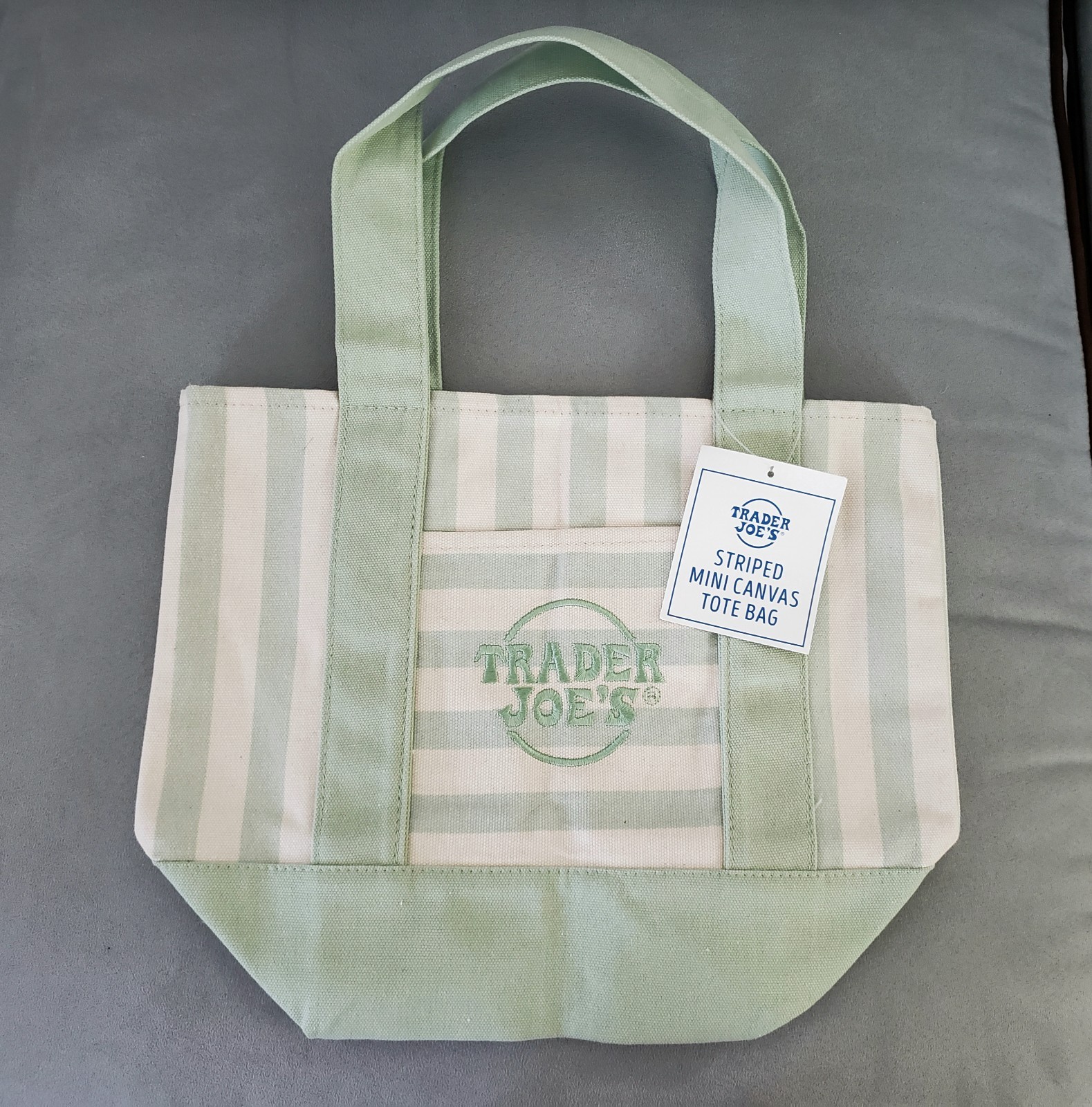 Trader Joe’s Mini Pastel Stripe Canvas Tote Bag Set Of 4 Blue Pink Green Beige