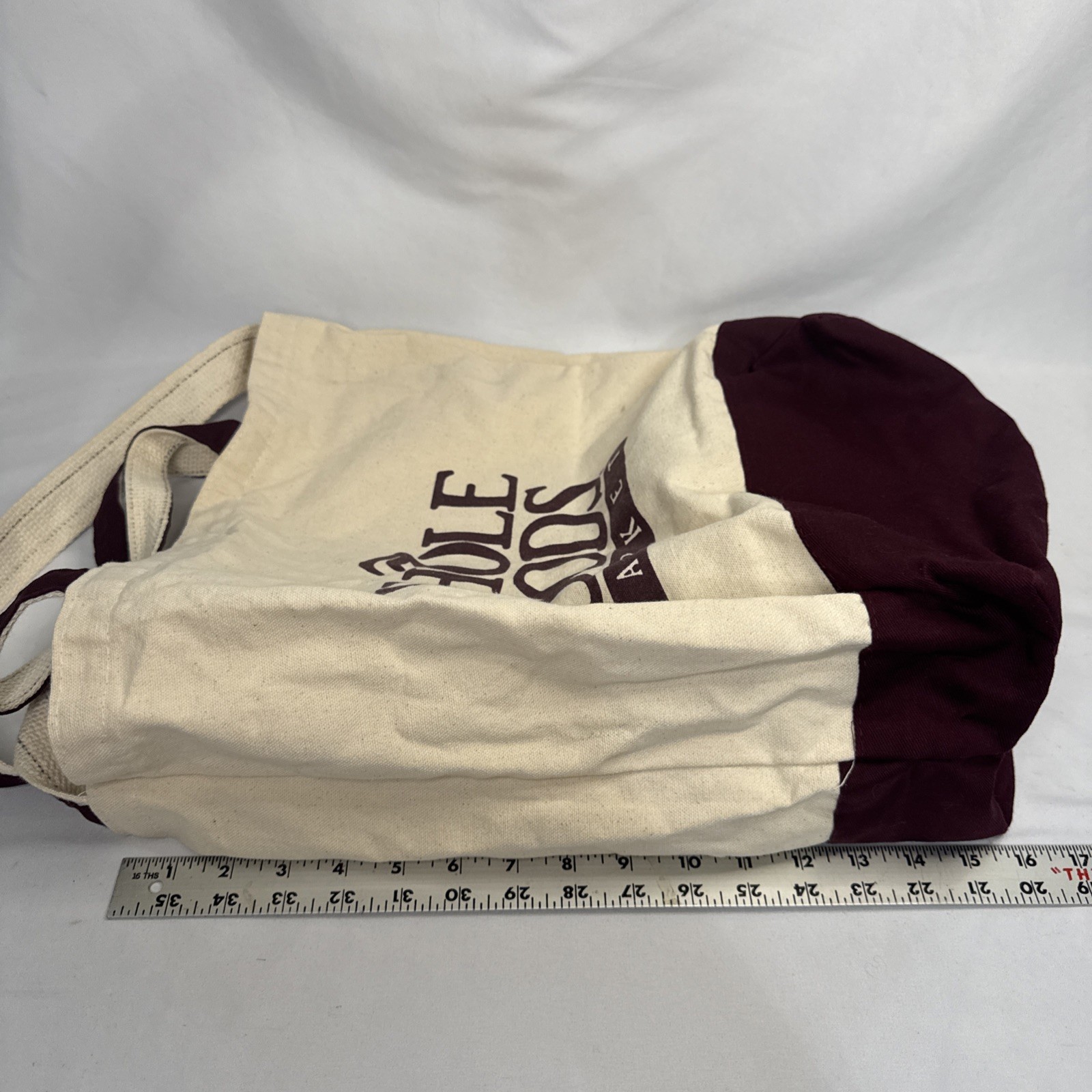 Vtg NEW Whole Foods Market Canvas Shopping Bag Tote Made in USA Maroon Natural