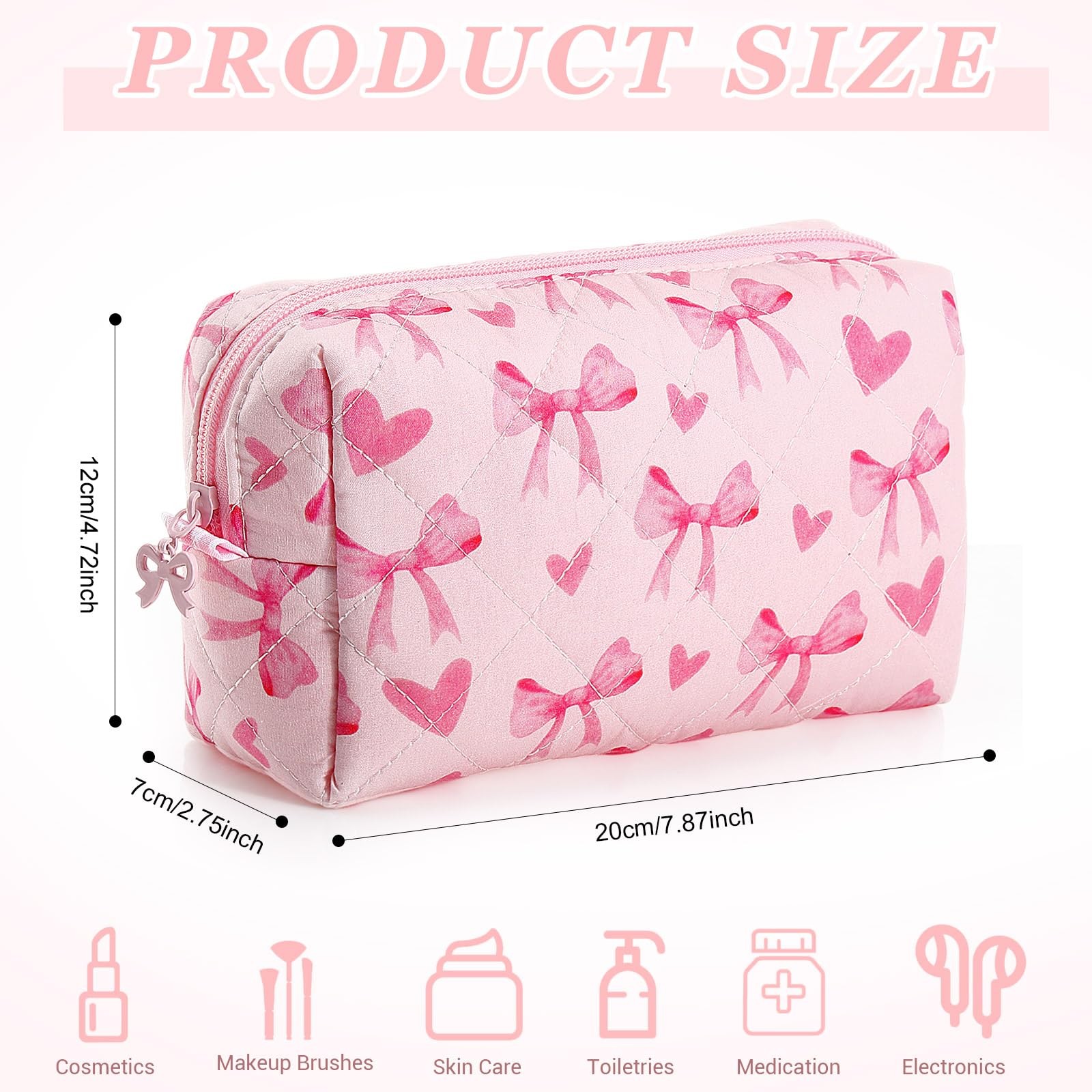 Paterr Cotton Quilted Makeup Bag Valentine Bridesmaid Gifts Small Cute Pink