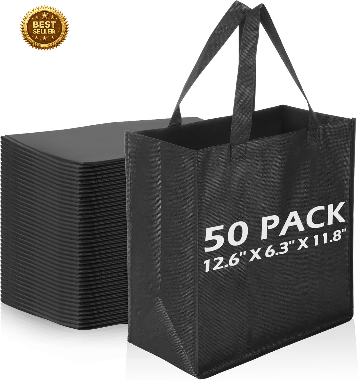 50 Pack Reusable Non Woven Tote Bags Bulk Grocery Shopping Bags Black