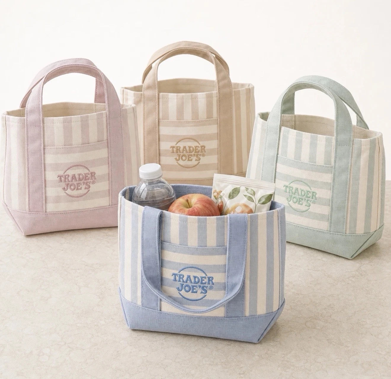 Trader Joe’s Mini Pastel Stripe Canvas Tote Bag Limited Edition Set Of 4 2026