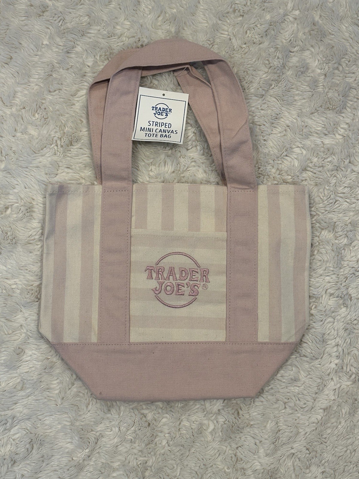 Trader Joe’s Striped Mini Canvas Tote Bag Pink/Beige 13.1x6x11 in