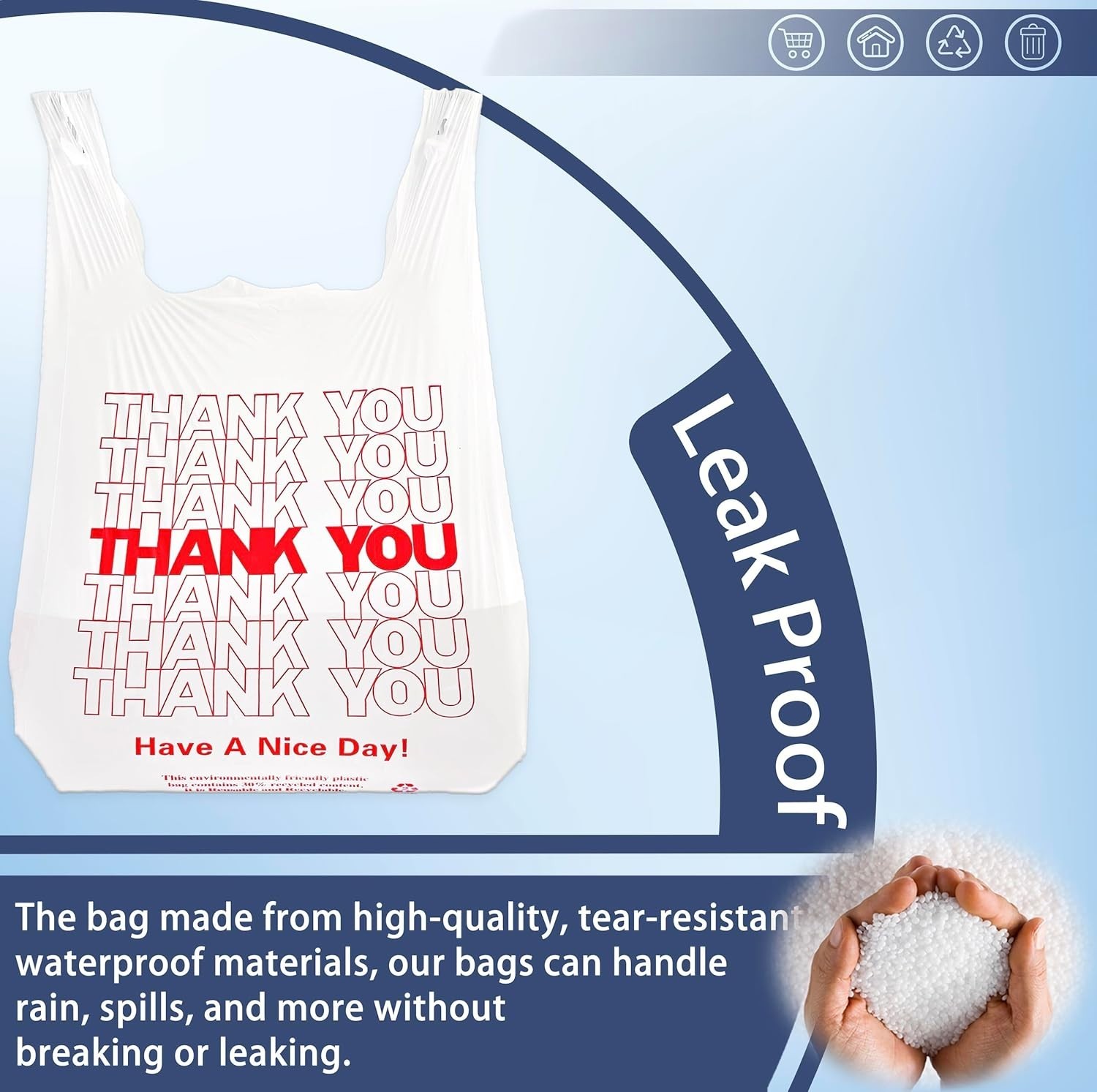 Bulk 100pcs White ‘Thank You’ Plastic Bags, Sturdy Grocery Shopping Solution