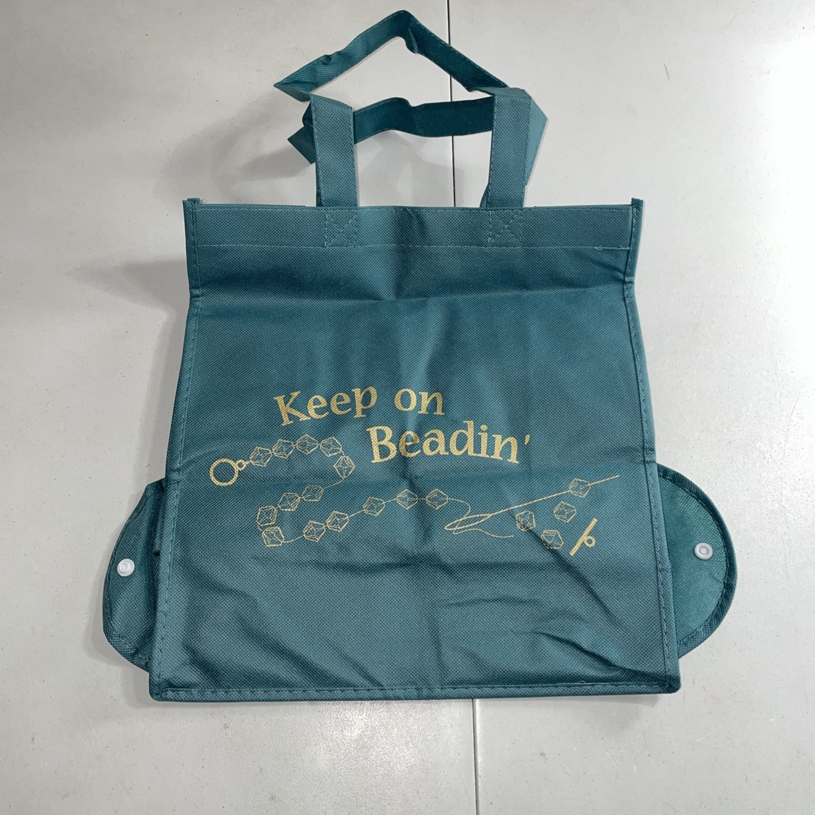 Fire Mountain Gems “Keep on Beadin'” 13×12 Teal Folded Reusable Bag **New**