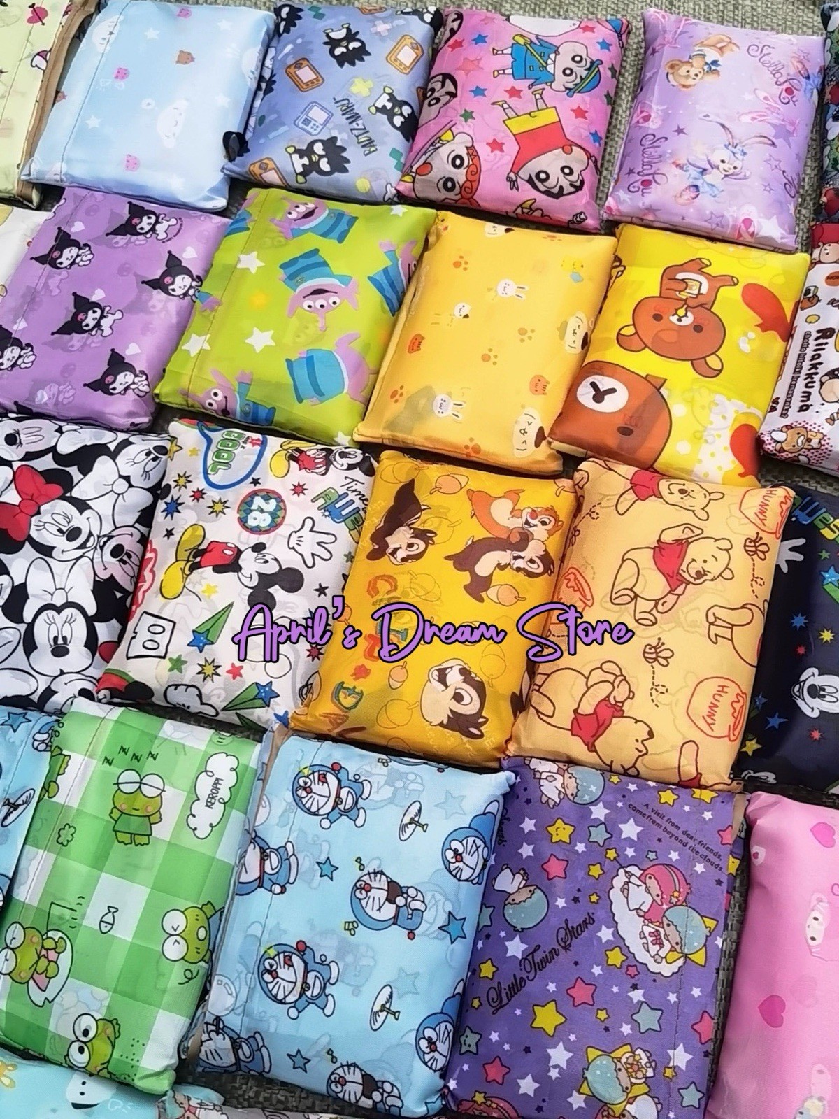 Foldable Tote Shopping Bag Sanrio Characters Heads Pink