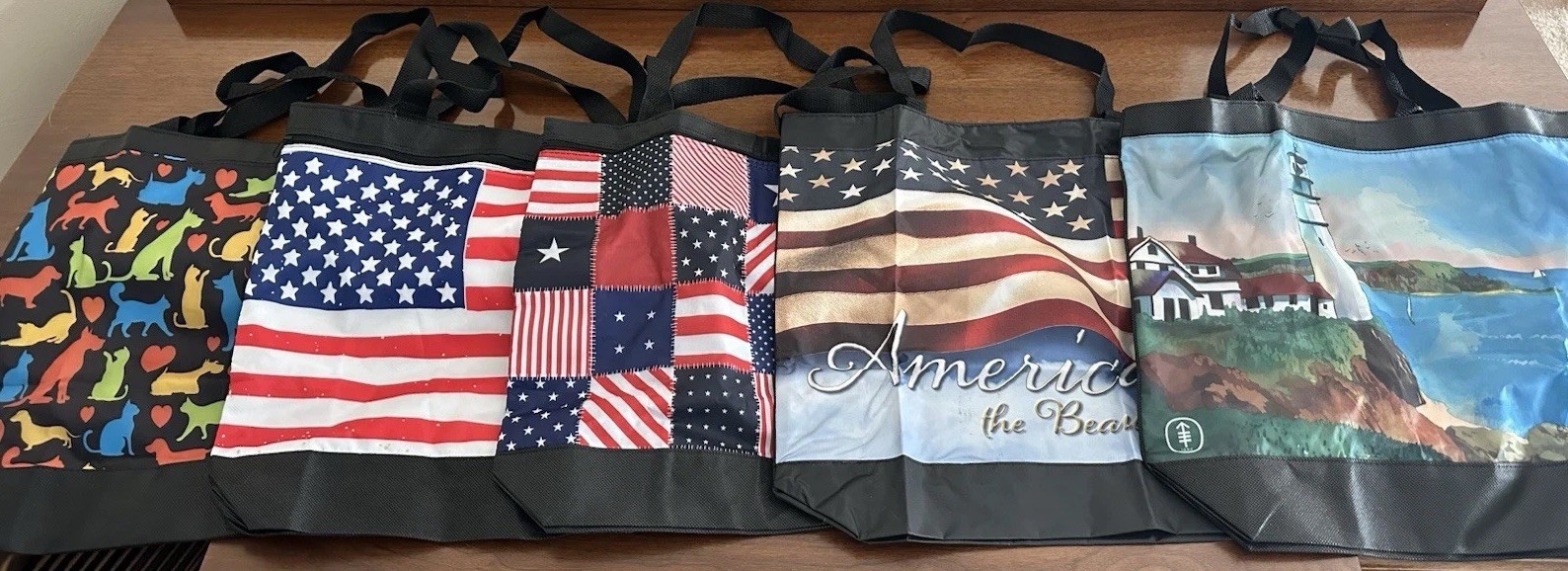 Lot of 5 bags Sloan Kettering Americana Cats Lighthouse Shop Storage Knit Car