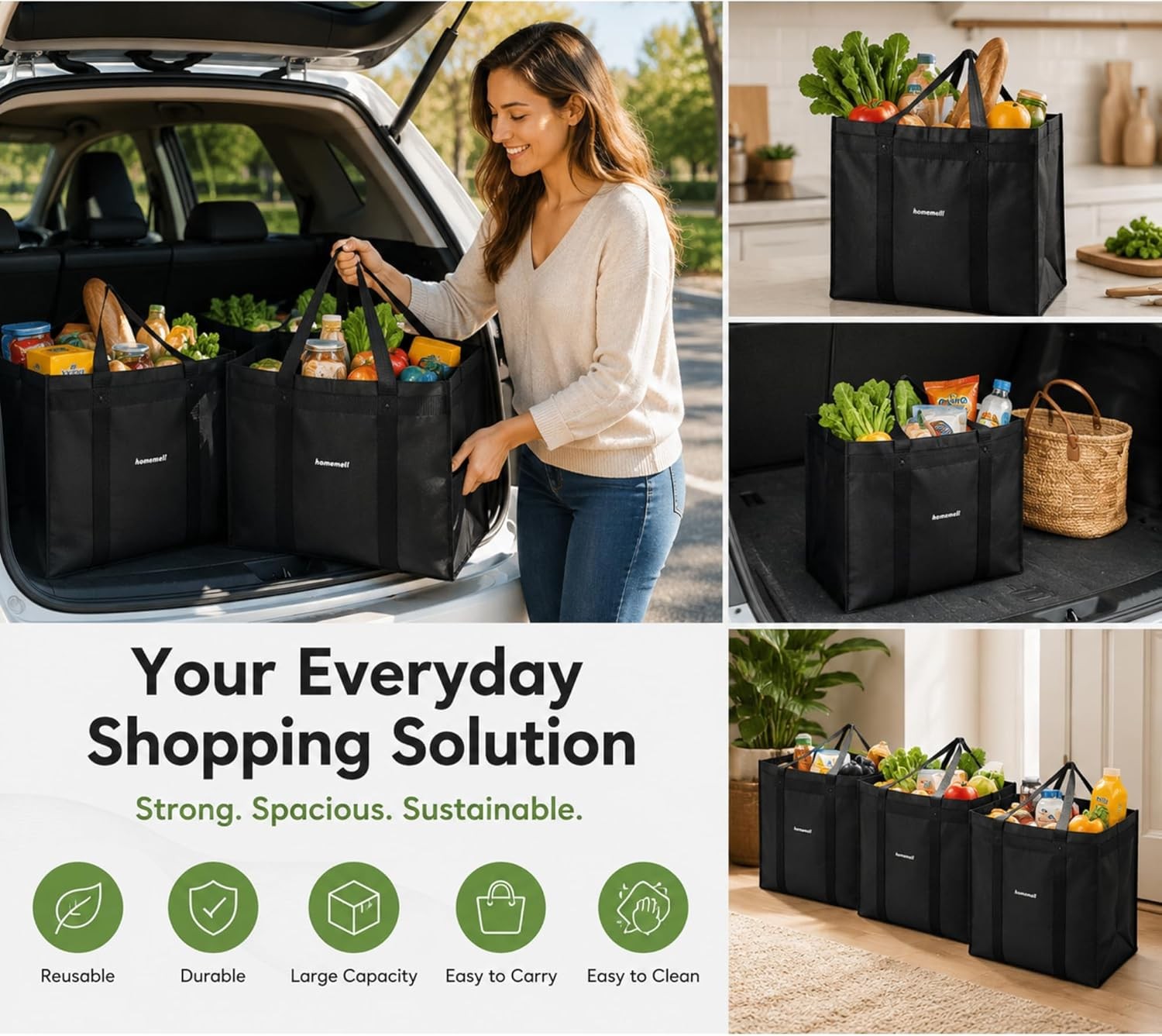 Homemell Heavy Duty Reusable Grocery Bags, Large Collapsible Tote Bag Holds 1…