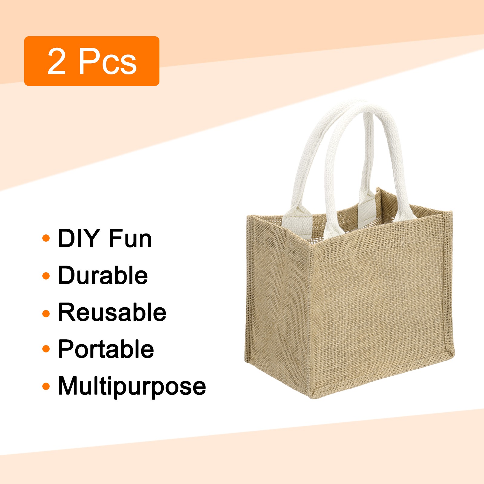 2Pcs Burlap Tote Bags, Reusable Gift Tote Bags 14.2 x 12.6 Inch Brown