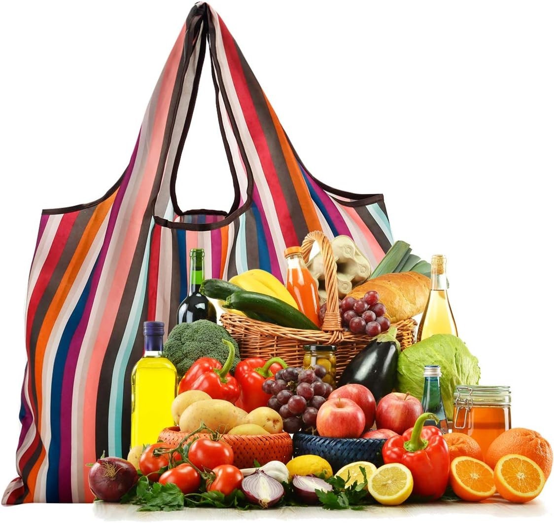 Washable and Eco-Friendly Reusable Grocery Totes – 2-Pack Rainbow Foldable Bags