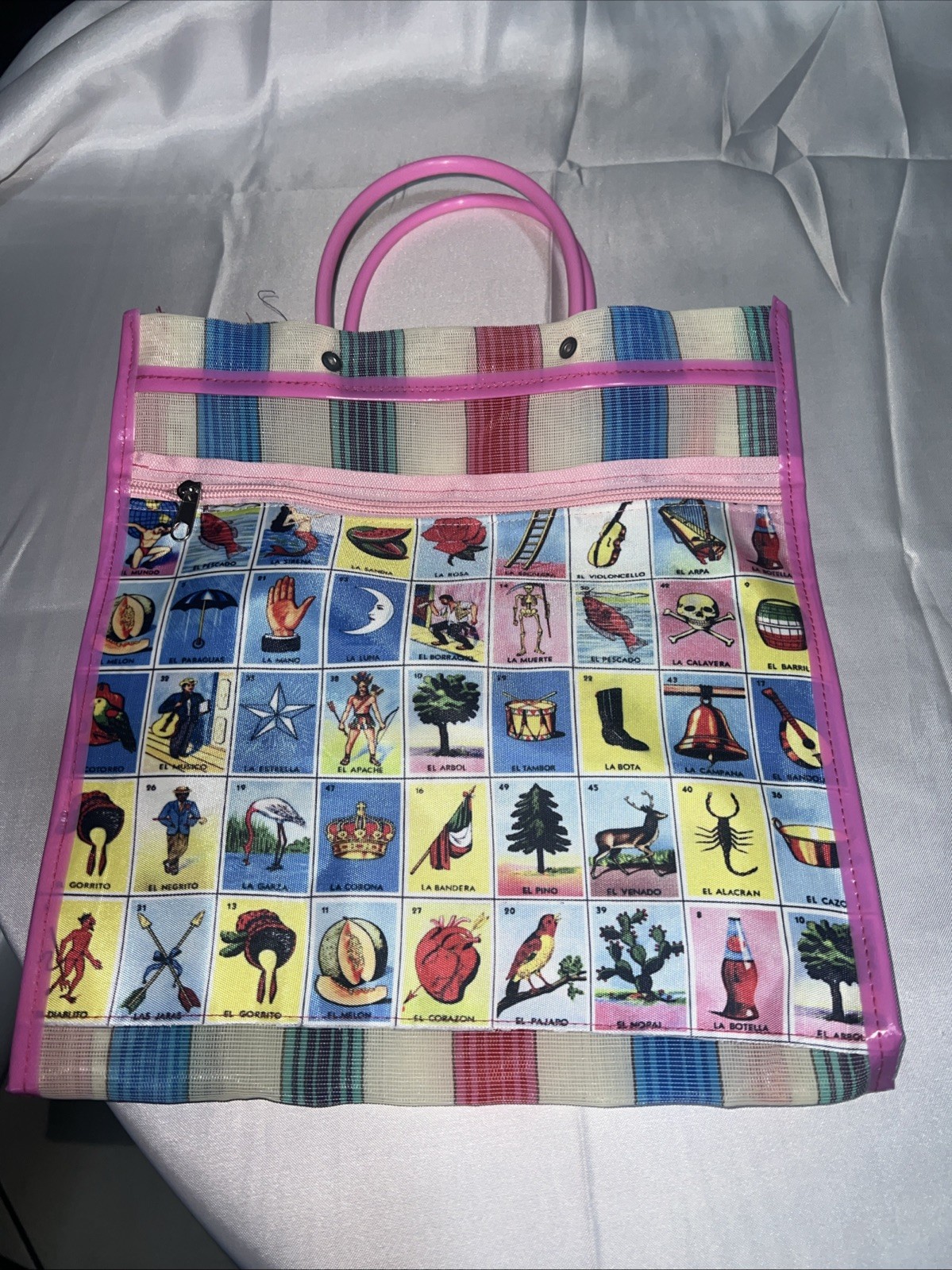 Loteria Reusable Mexican Market Mesh Bag Tote Bolsa De Mercado 16” Lot Of 4