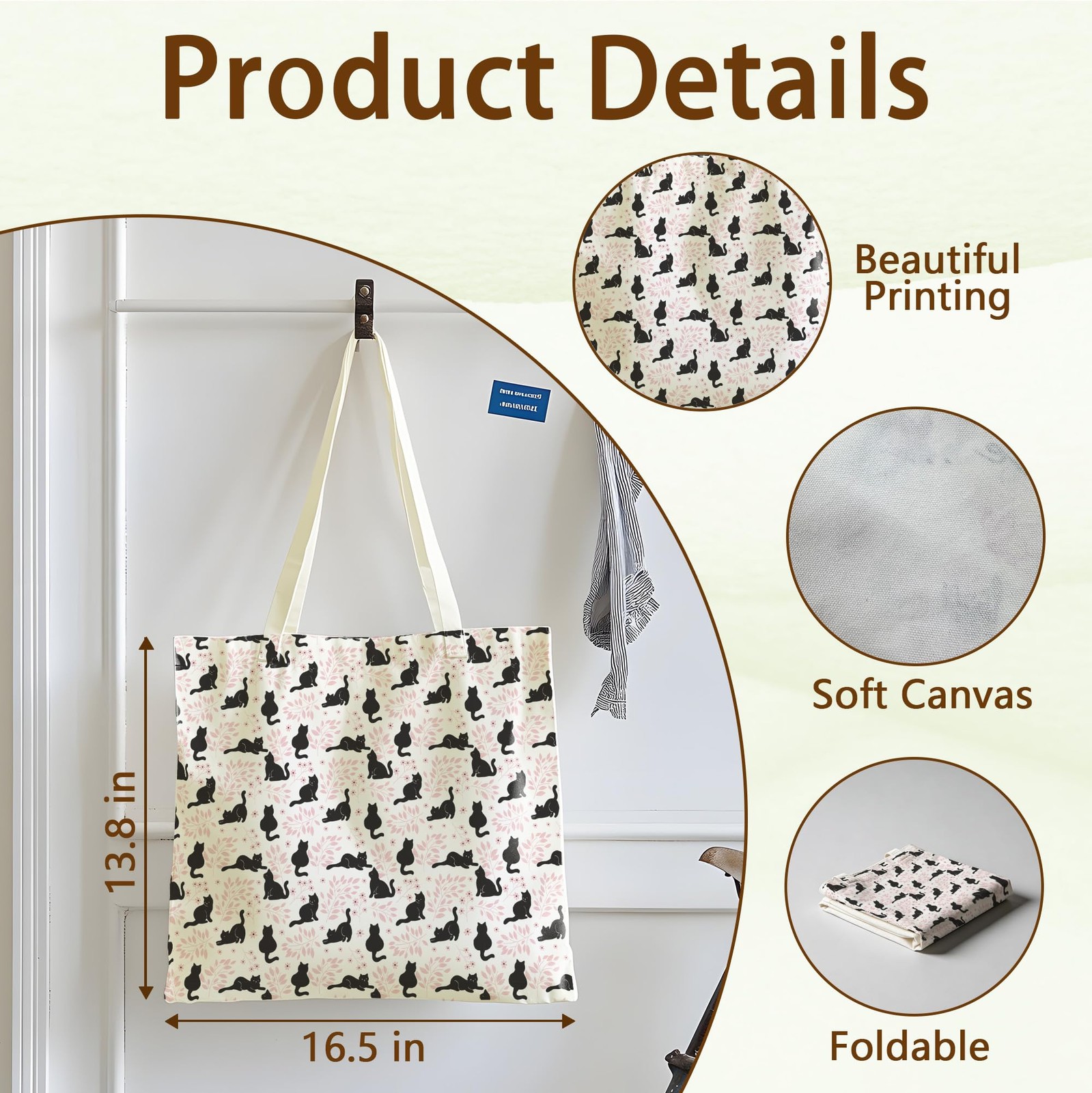 Cat Tote Bag For Women Man, Cute Cats Tote Bag, Reusable Work Shopping Grocer…