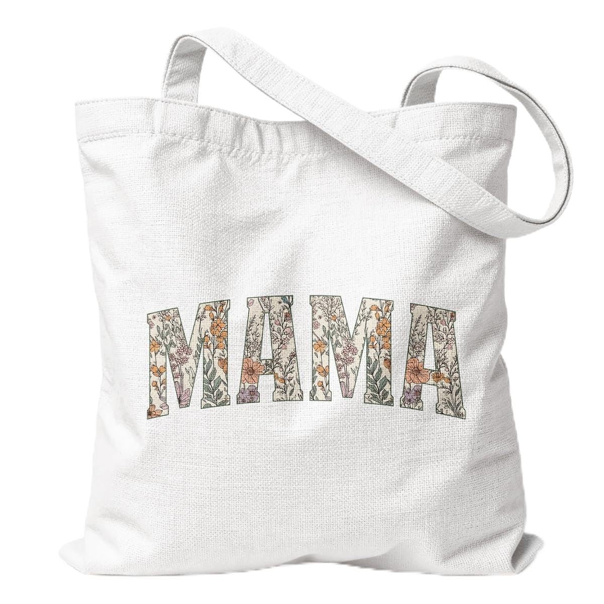 Mothers Day Gift for Mama, Floral Name Tote Bag, Reusable Canvas Handbag for …