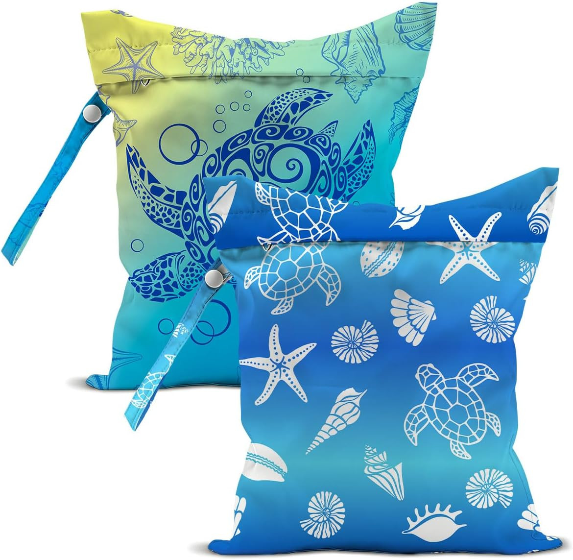 2-Pack Reusable Waterproof Wet Bags, Sea Turtle & Ocean Pattern Wet Dry Bag, Lea