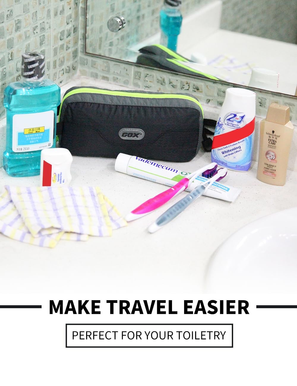GOX Travel Small Toiletry Bag for Men Nylon Dopp Kit 7.9*3.7*2 Inches, Black