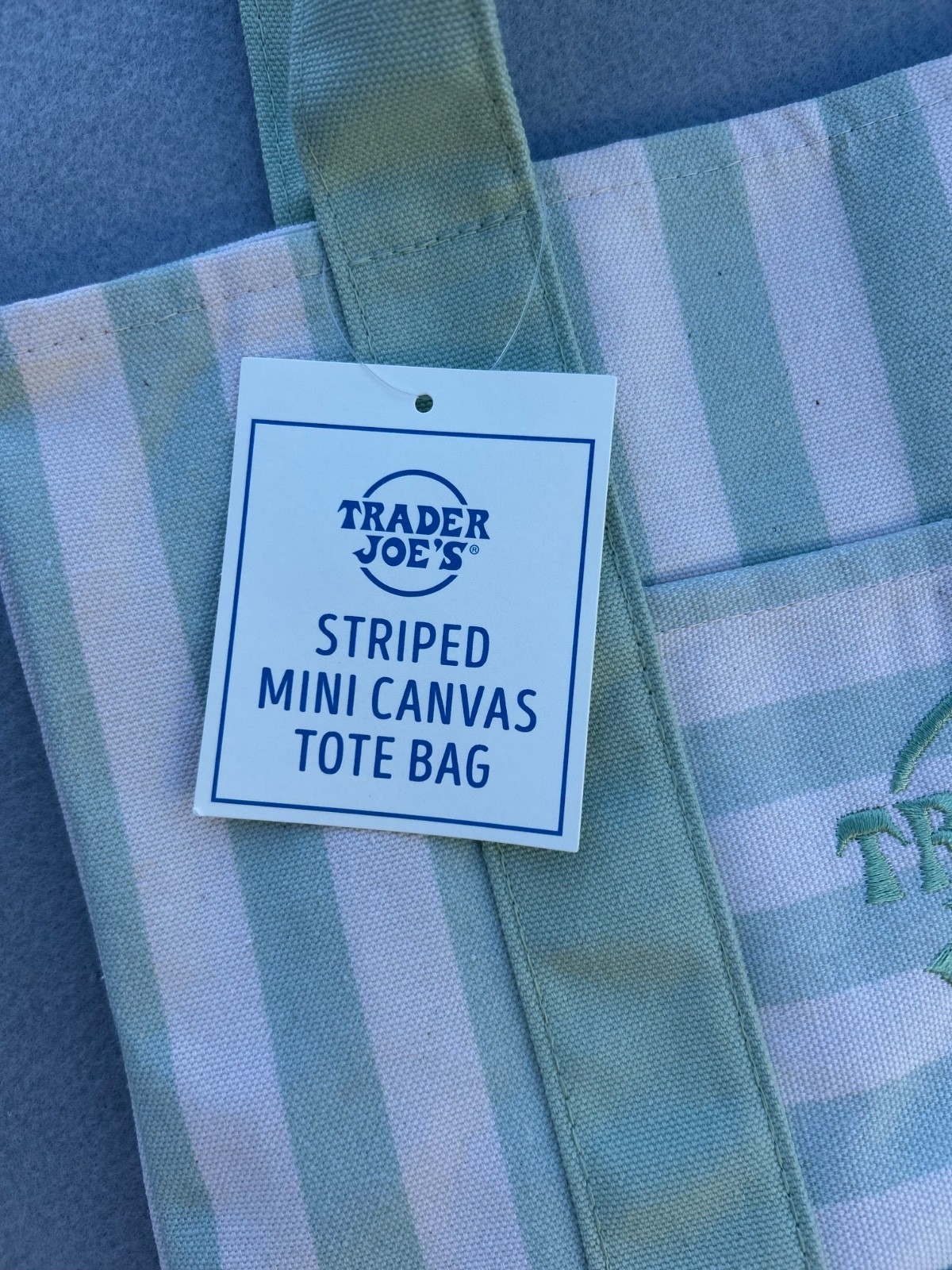 Trader Joe’s mint green/seafoam green mini tote bag