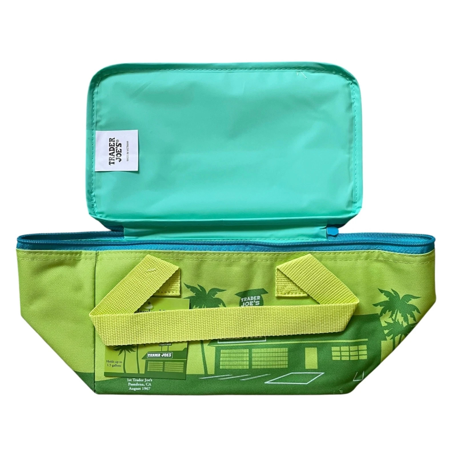 Trader Joes Mini Insulated Tote Bag Lunch Cooler Summer Green Blue Limited NWT
