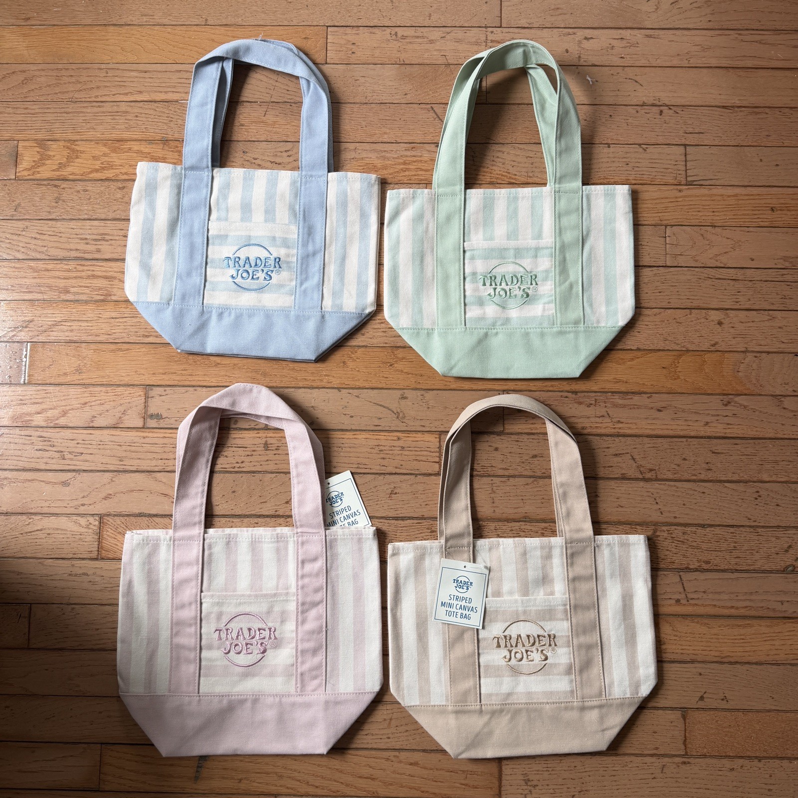 Trader Joe’s Mini Pastel Stripe Canvas Tote Bag Set Of 4