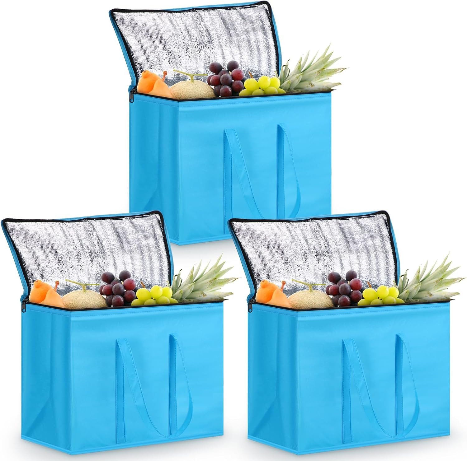 3 Pack Xl-Large Insulated Reusable Grocery Bags Foldable Cooler Bag Collapsible