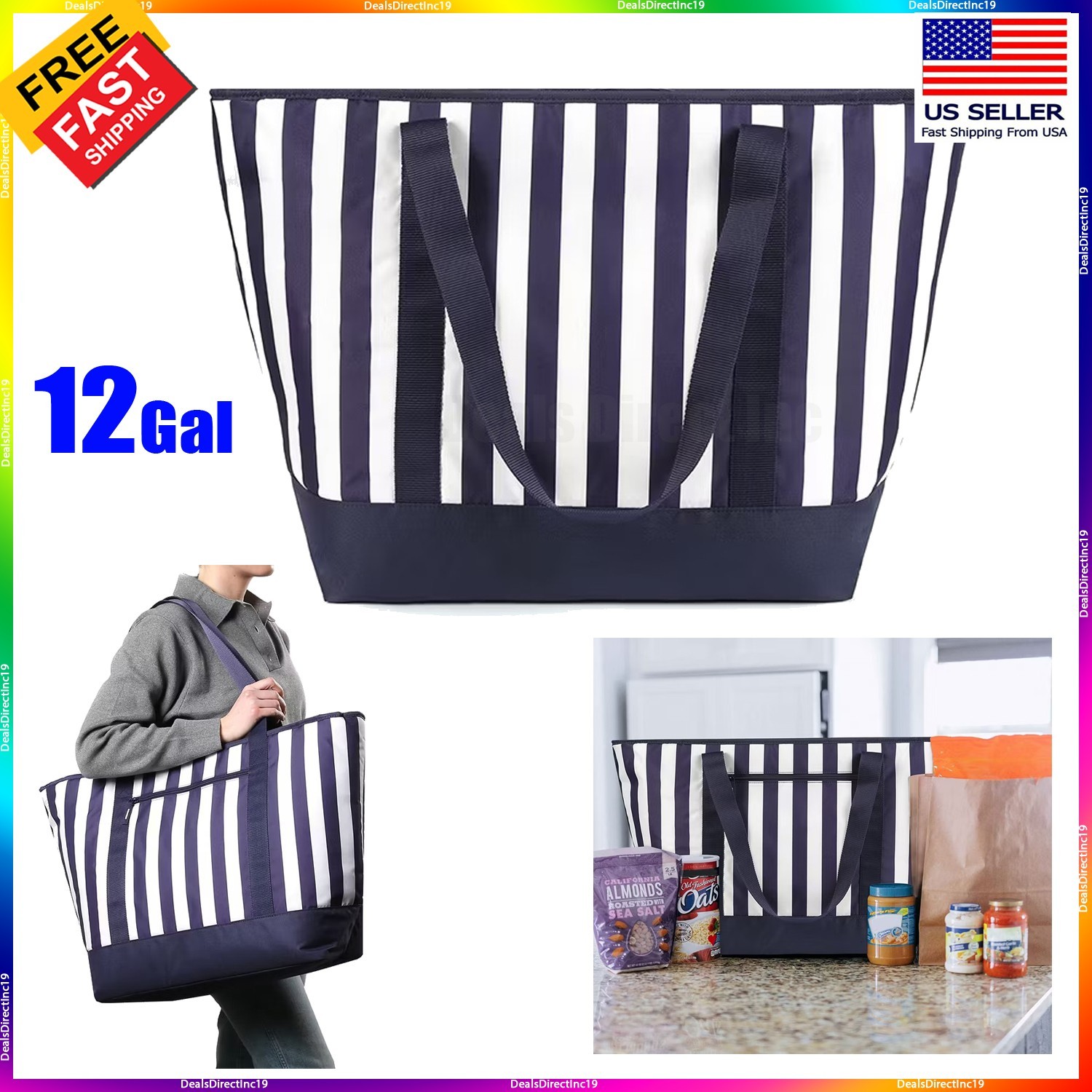 Insulated Grocery Tote Bag Large 12 Gal Gallon Shopping Bag Cooler Reusable NEW