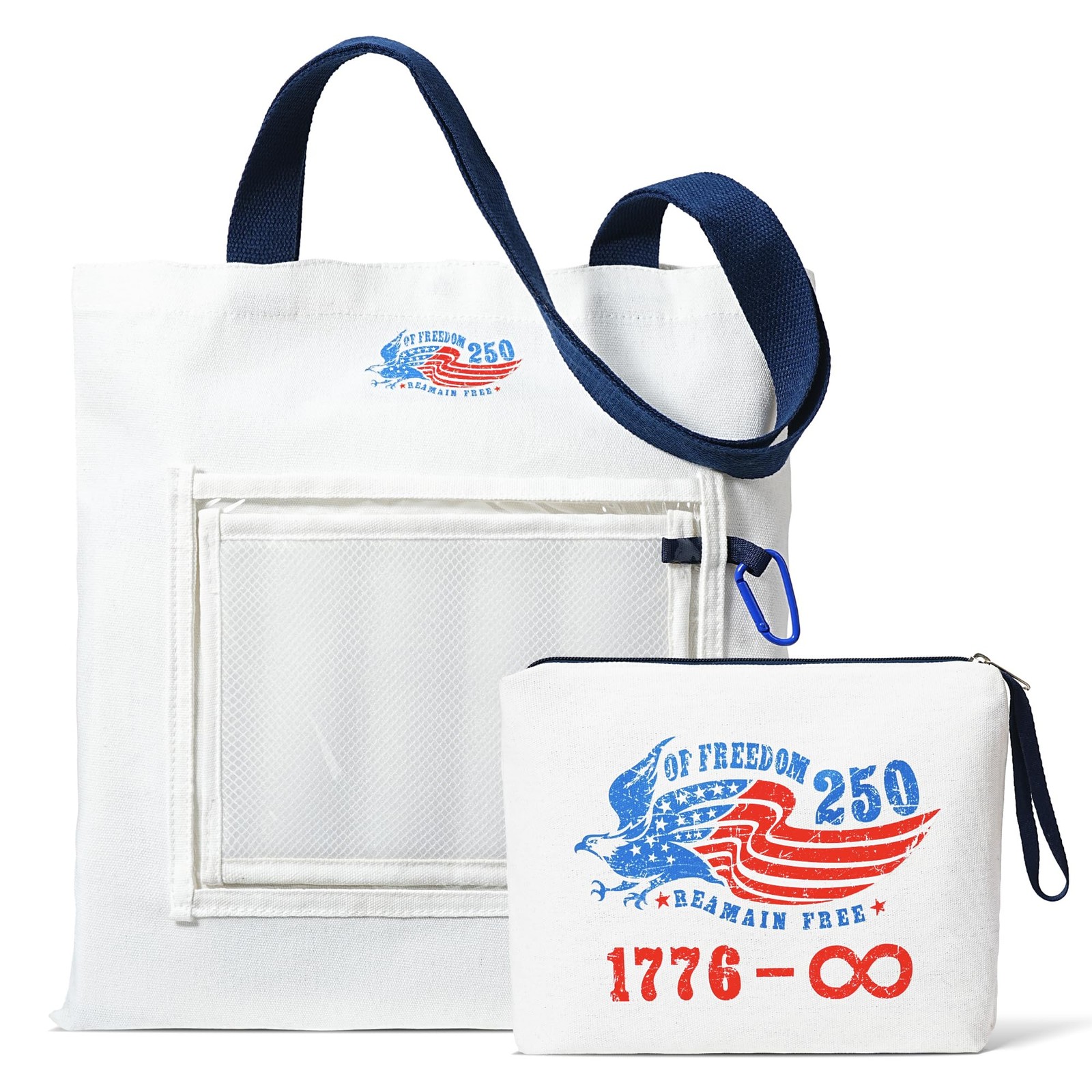Moyel Vintage 250th Anniversary Canvas Tote Bag with Makeup Zipper White