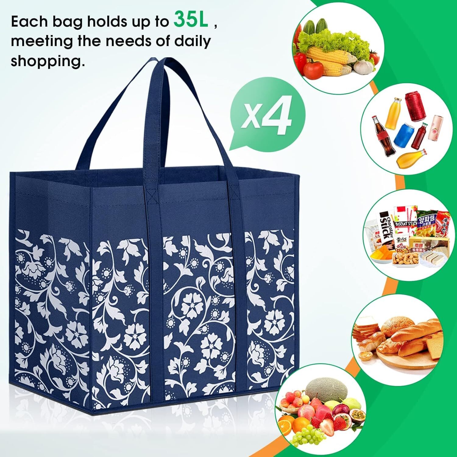 WOWBOX Reusable Grocery Bags Foldable Tote Bags Bulk with Reinforced Handles Sho
