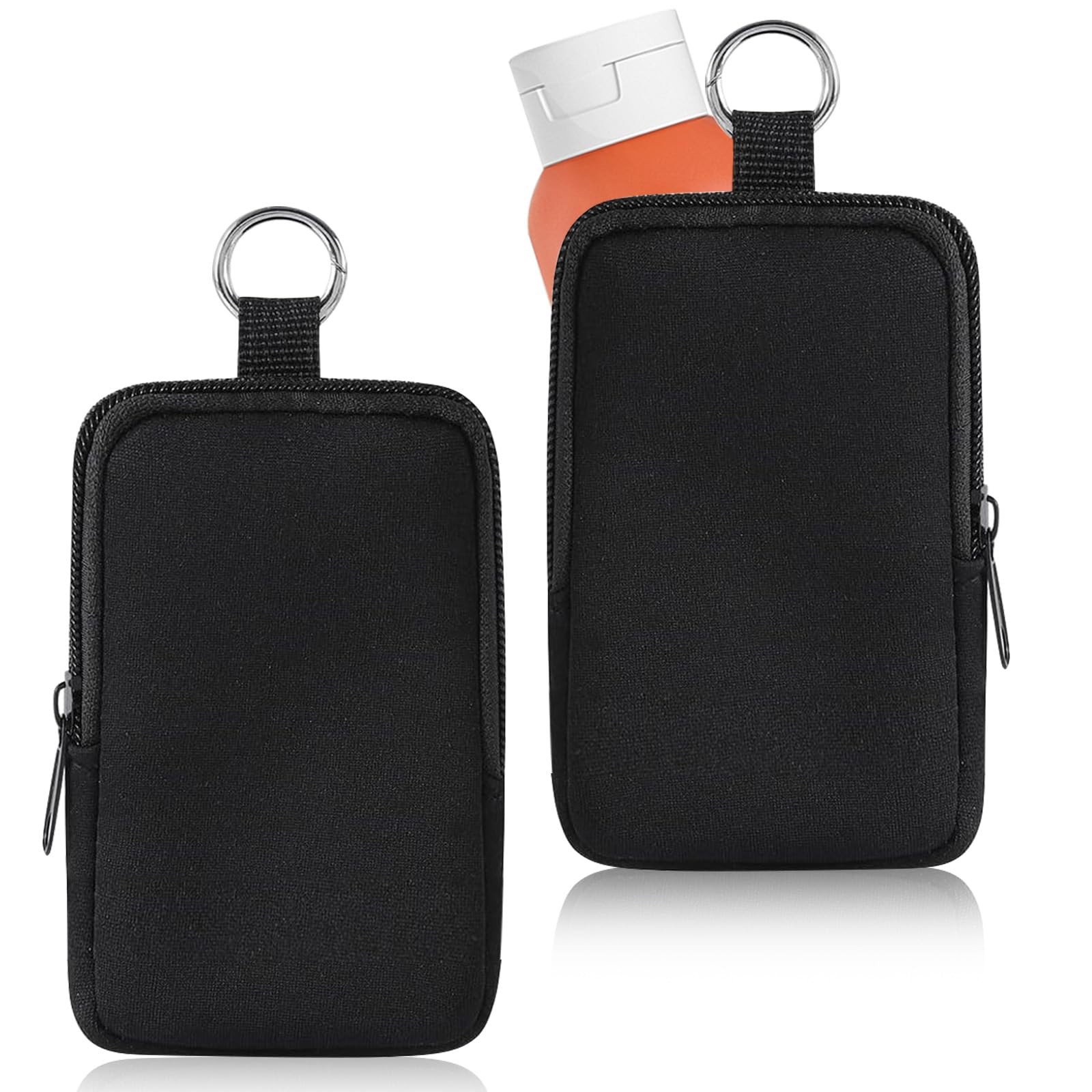 2Pcs Neoprene Pouch with Zipper Hand Sanitizer Bottle Case Holder Black
