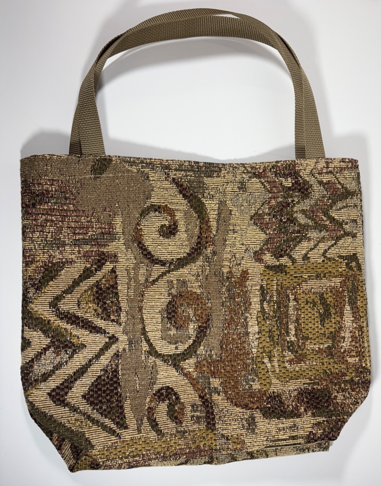Reusable Grocery Shopping Tote Beige Harvey Upholste Fabric with Webbing Handles