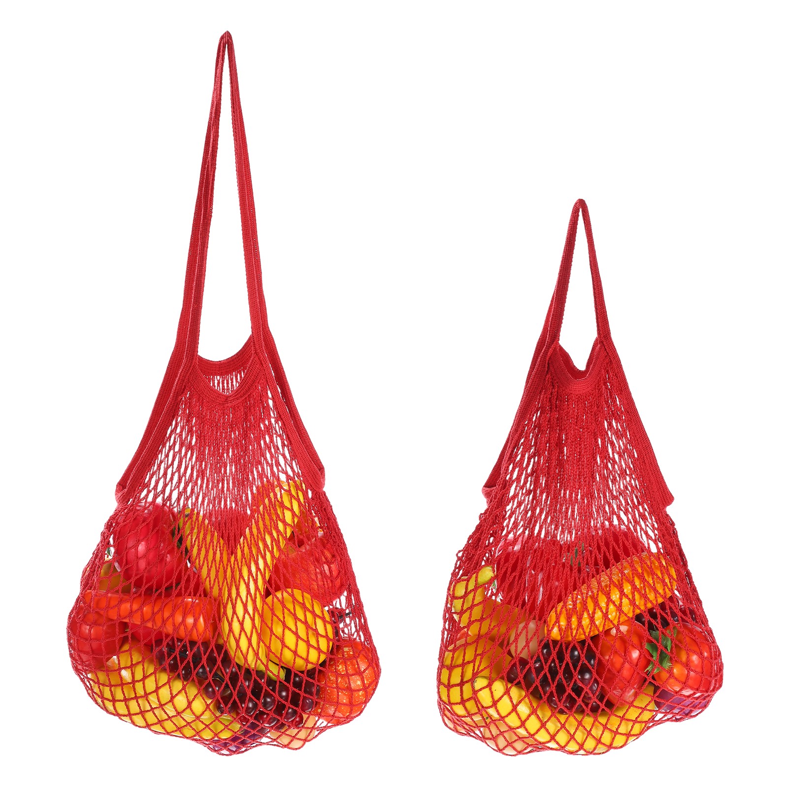 2Pcs Reusable Mesh Produce Storage Bags Washable Portable Bag Two Handles Red