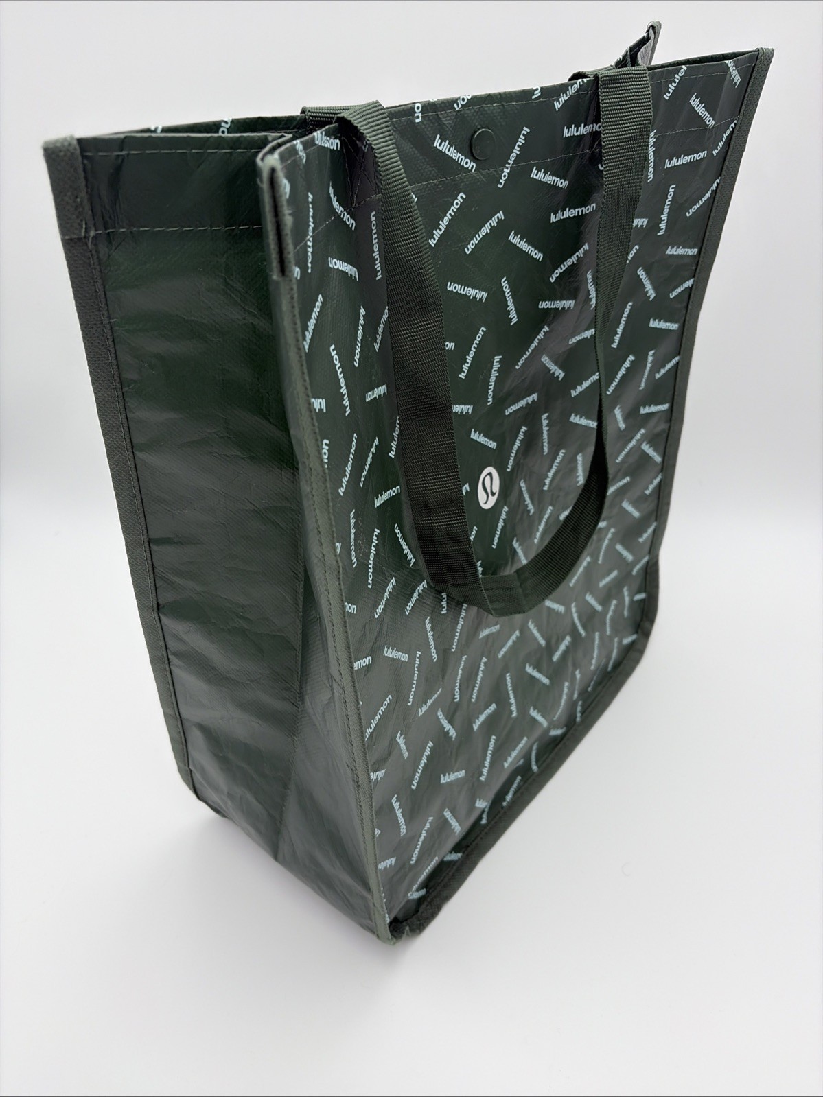 Lululemon Reusable Shopping Tote Lunch Bag Holiday Green All Over Logo