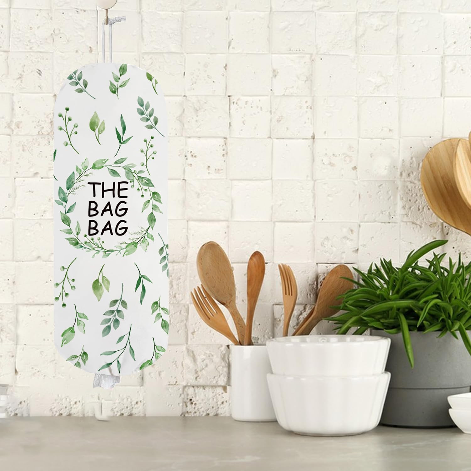 Eucalyptus Leaves Plastic Grocery Bag Holder,Grocery Shopping Bags Carrier,Bag O