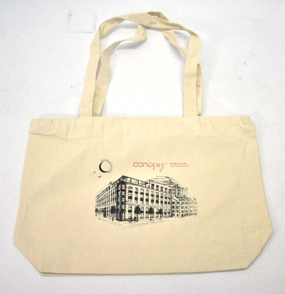 Canopy Portland Waterfront Reusable Canvas Tote Bag 16″ x 13″ Natural Color